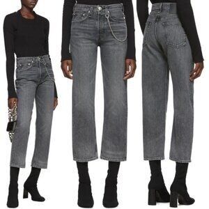 RAG & BONE Maya High Rise Ankle Straight Jeans 27 in Magic Faded Black Gray $325